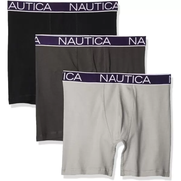 Nautica Mens 3 Pack Cotton Stretch Boxer BriefBlackCharcoalAlloy