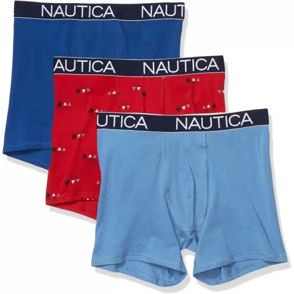 Nautica Mens 3 Pack Cotton Stretch Boxer BriefMonaco BlueRiviera BlueSails Nautica Red