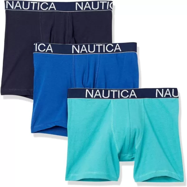 Nautica Mens 3 Pack Cotton Stretch Boxer BriefPeacoatBright BlueSea Cobalt