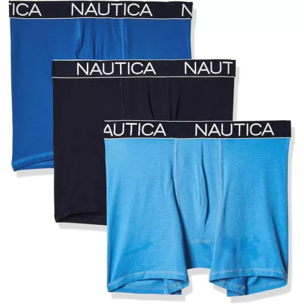 Nautica Mens 3 Pack Cotton Stretch Boxer BriefPeacoatSea CobaltAero Blue