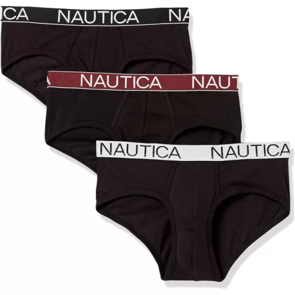 Nautica Mens 3 Pack Cotton Stretch BriefBlack  BlackTawny PortWhite Waistband