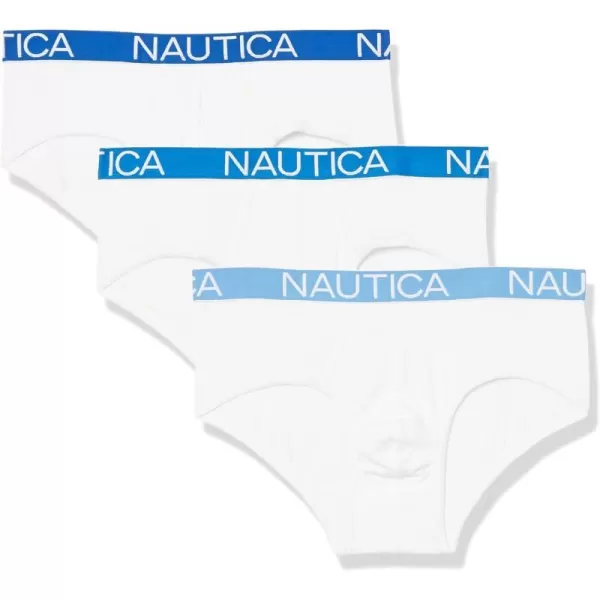 Nautica Mens 3 Pack Cotton Stretch BriefWhite  Pro BlueAero BlueCobalt Waistband