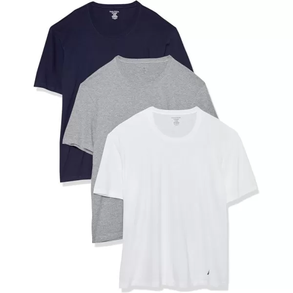 Nautica Mens 3Pack Cotton Crew Neck TShirtWhitePeacoatHeather Grey