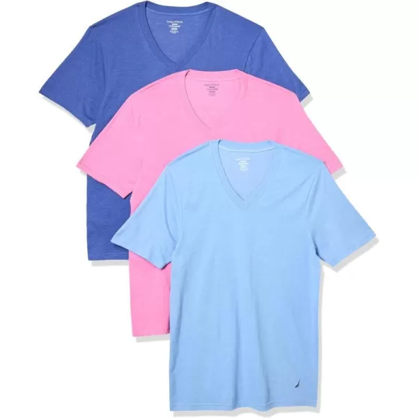 Nautica Mens 3Pack Heathered VNeck TShirtDutchSea MistOasis Pink Heather