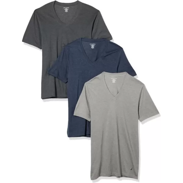 Nautica Mens 3Pack Heathered VNeck TShirtLight GreyCharcoalPeacoat Heather