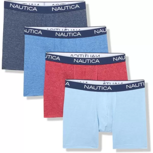 Nautica Mens 4 Pack Heather Stretch Boxer BriefPeacoatDutchSea MistNautica Red Heather