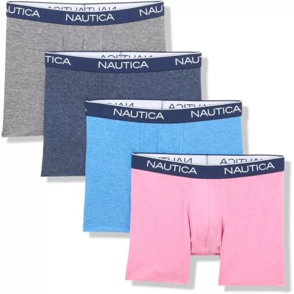 Nautica Mens 4 Pack Heather Stretch Boxer BriefPeacoatIndigoCharcoalOasis Pink Heather