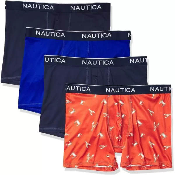 Nautica Mens 4 Pack Micro Boxer Brief2 PeacoatSea CobaltLobster Crab Printnautica Red