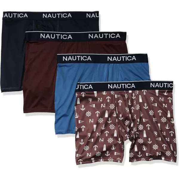 Nautica Mens 4 Pack Micro Boxer BriefPeacoatRoyal BurgundyMonaco BlueLight House Royal