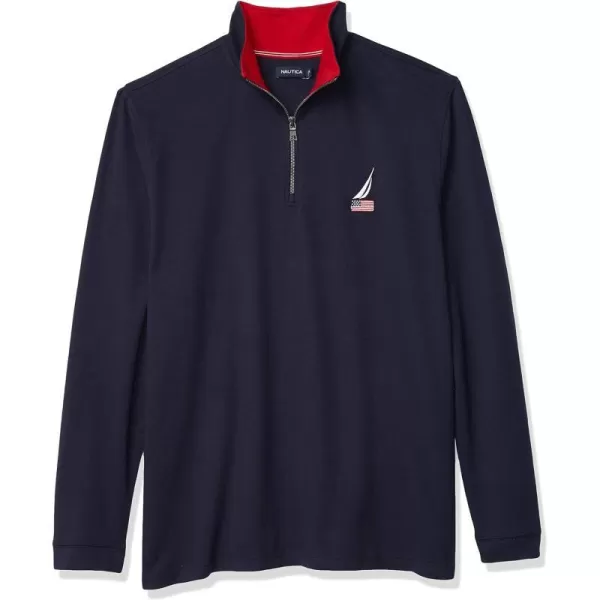 Nautica Mens American Flag Logo French Terry Quarter Zip PulloverNavy