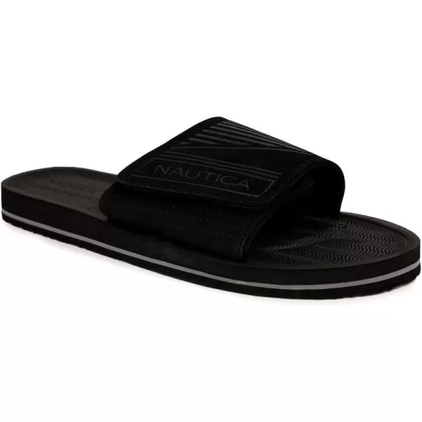 Nautica Mens Athletic Slide Adjustable Straps Comfort SandalWideMedium WidthBlack Stone