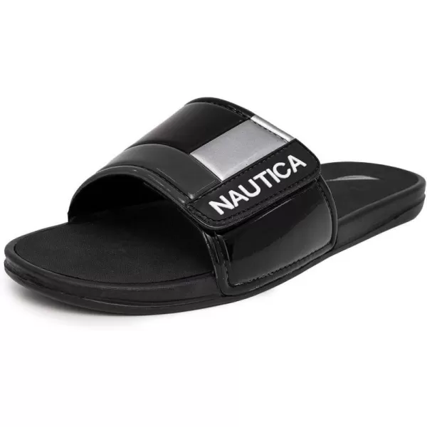 Nautica Mens Athletic Slide Adjustable Straps Comfort SandalWideMedium WidthBlackSilver