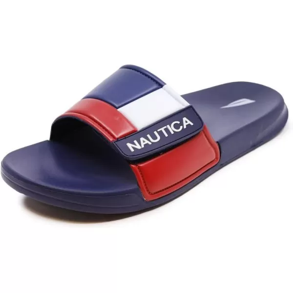 Nautica Mens Athletic Slide Adjustable Straps Comfort SandalWideMedium WidthBower 2navyWhiteRed