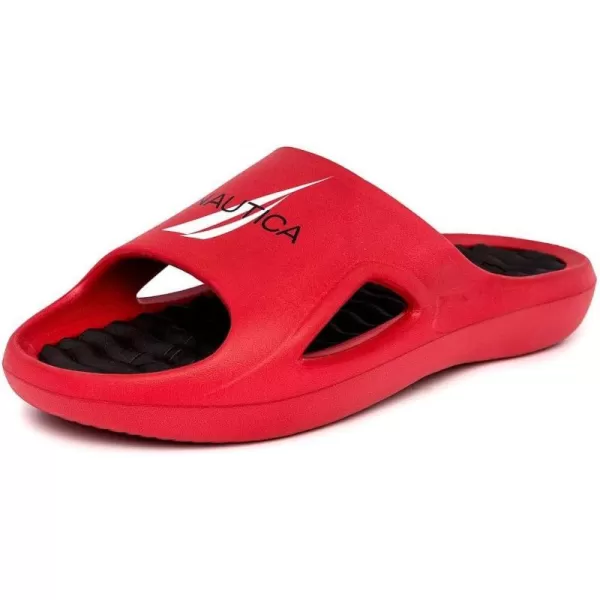 Nautica Mens Athletic Slides Sport Shower Sandals for Indoor  Outdoor  Lightweight Durable and ComfortableRed