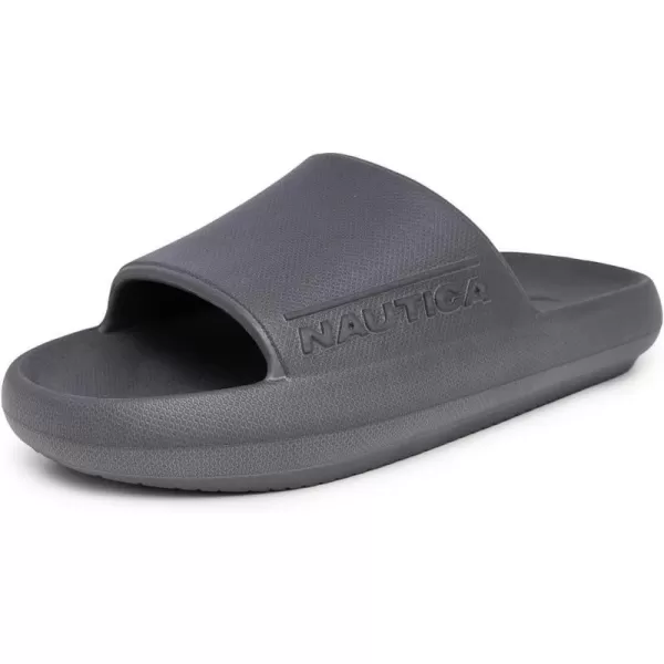 Nautica Mens Athletic Slides Sport Shower Sandals for Indoor  Outdoor  NonSlip Lightweight Durable and ComfortableGrey