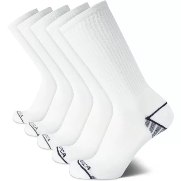 Nautica Mens Athletic Socks  Cushioned Crew Socks 5 PackWhite