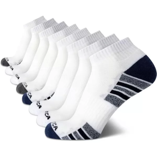 Nautica Mens Athletic Socks  Cushioned Quarter Cut Ankle Socks 8 PackWhite Multi