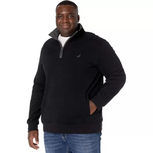 Nautica Mens Big and Tall QuarterZip Knit SweaterTrue Black