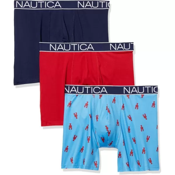 Nautica Mens Brushed Poly 3 Pack Boxer BriefNautica RedPeacoatLobsteraero Blue