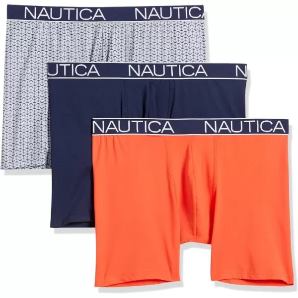 Nautica Mens Brushed Poly 3 Pack Boxer BriefPeacoatOrange PoppyAnchor Printalloy