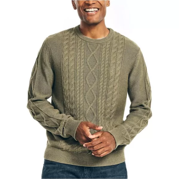 Nautica Mens CableKnit SweaterHillside Olive Heather