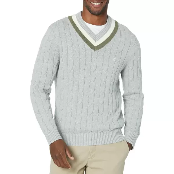 Nautica Mens CableKnit VNeck SweaterGrey Heather