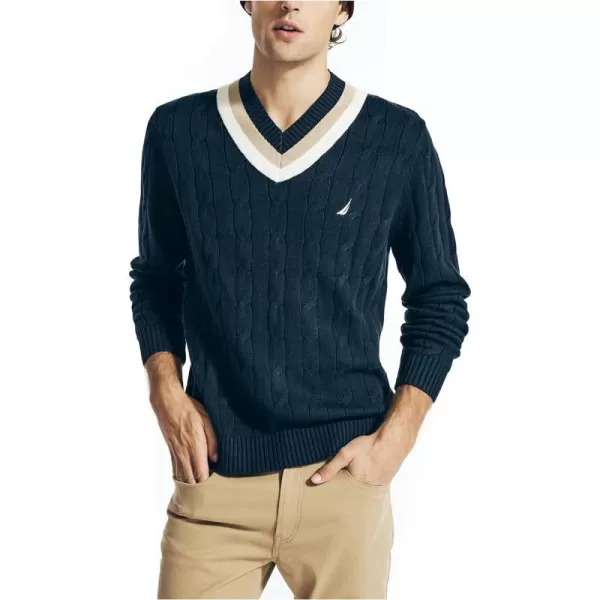 Nautica Mens CableKnit VNeck SweaterNavy