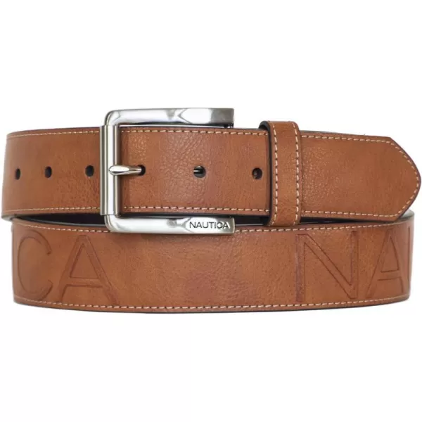 Nautica Mens Casual Padded Leather Belt with Signature OrnamentCasual Jean  Tan