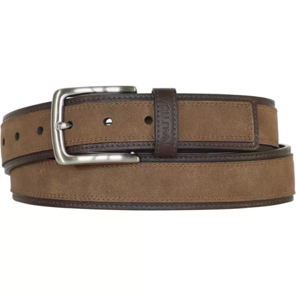 Nautica Mens Casual Padded Leather Belt with Signature OrnamentCasual Overlay  Tan