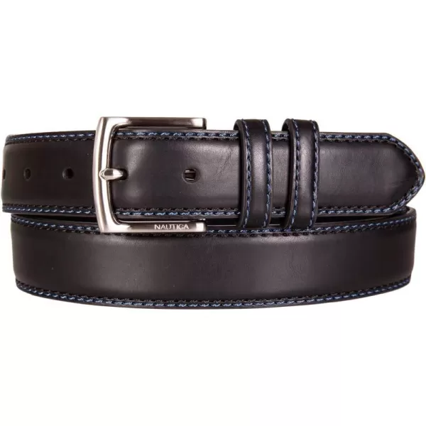 Nautica Mens Casual Padded Leather Belt with Signature OrnamentDouble Keeper  Black