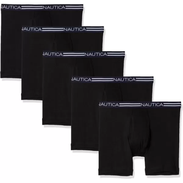 Nautica Mens Classic Cotton Boxer Brief MultipackBlack 5 Pack