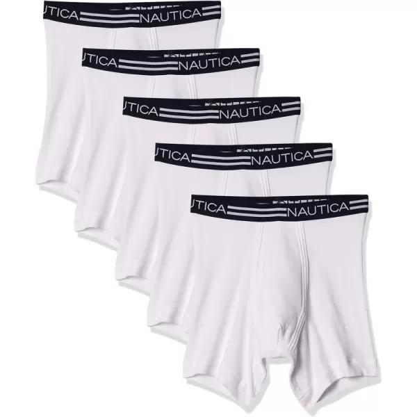 Nautica Mens Classic Cotton Boxer Brief MultipackWhite 5 Pack