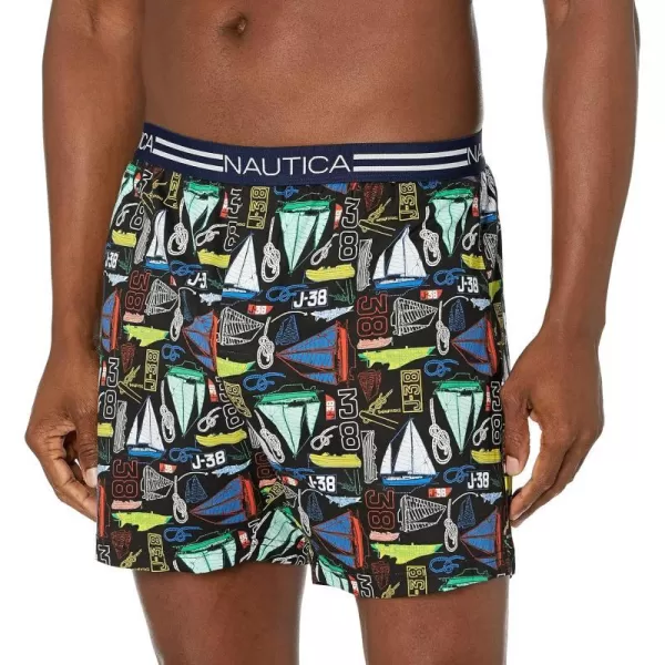 Nautica Mens Classic Cotton Loose Knit BoxerMarina PrintBlack