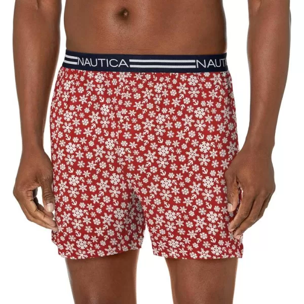 Nautica Mens Classic Cotton Loose Knit BoxerSnowflakesNautica Red