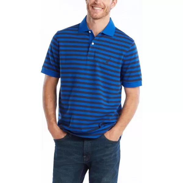 Nautica Mens Classic Fit 100 Cotton Soft Short Sleeve Stripe Polo ShirtBright Cobalt