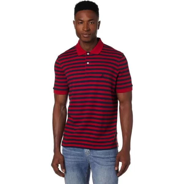 Nautica Mens Classic Fit 100 Cotton Soft Short Sleeve Stripe Polo ShirtNautica Red