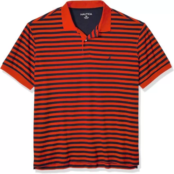 Nautica Mens Classic Fit 100 Cotton Soft Short Sleeve Stripe Polo ShirtOrange Poppy