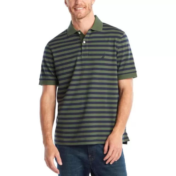 Nautica Mens Classic Fit 100 Cotton Soft Short Sleeve Stripe Polo ShirtPine Forest