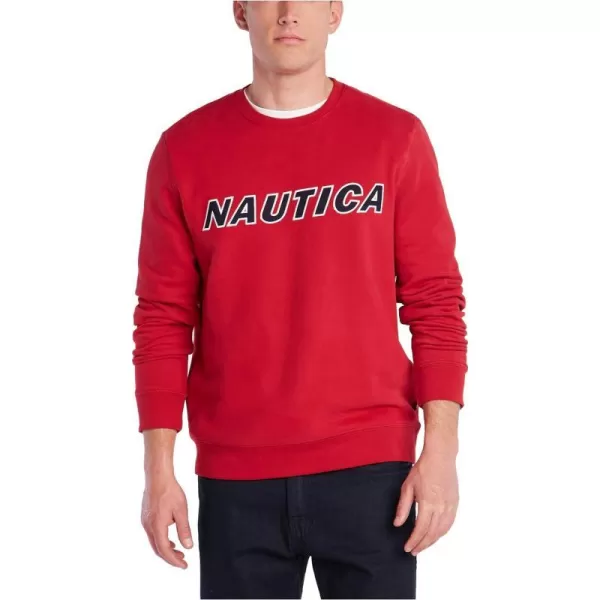 Nautica Mens Classic Fit Crewneck Logo Fleece PulloverNautica Red