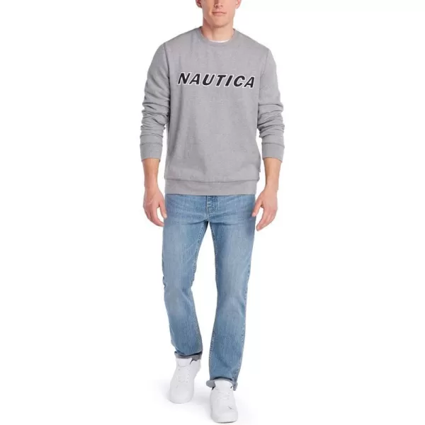 Nautica Mens Classic Fit Crewneck Logo Fleece PulloverStone Grey Heather