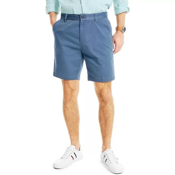 Nautica Mens Classic Fit Flat Front Stretch Solid Chino 85 Deck ShortsBlue Indigo