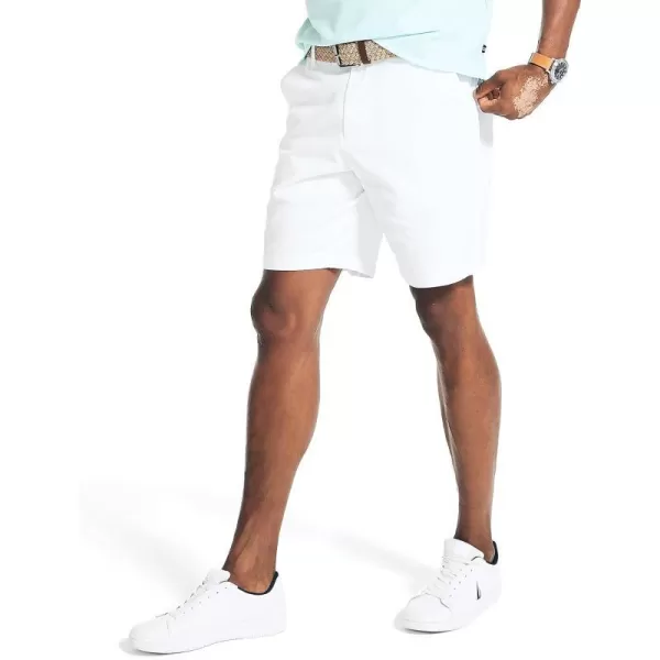 Nautica Mens Classic Fit Flat Front Stretch Solid Chino 85 Deck ShortsBright White