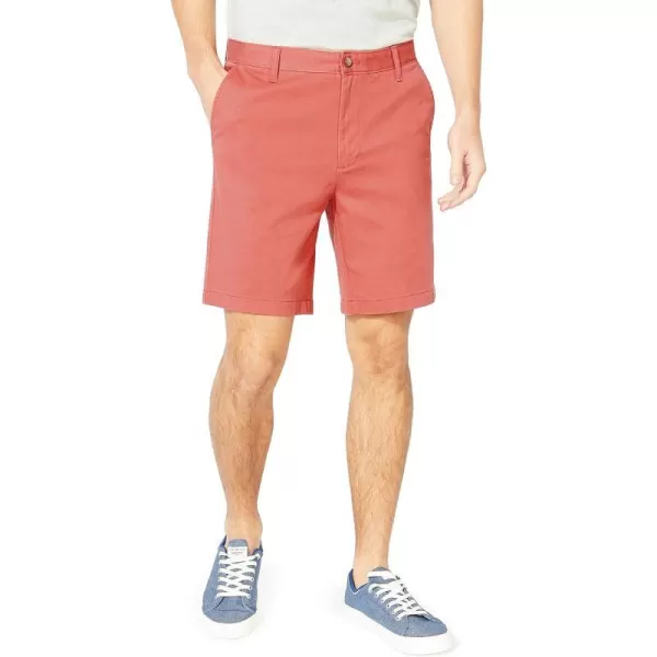 Nautica Mens Classic Fit Flat Front Stretch Solid Chino 85 Deck ShortsMineral Red