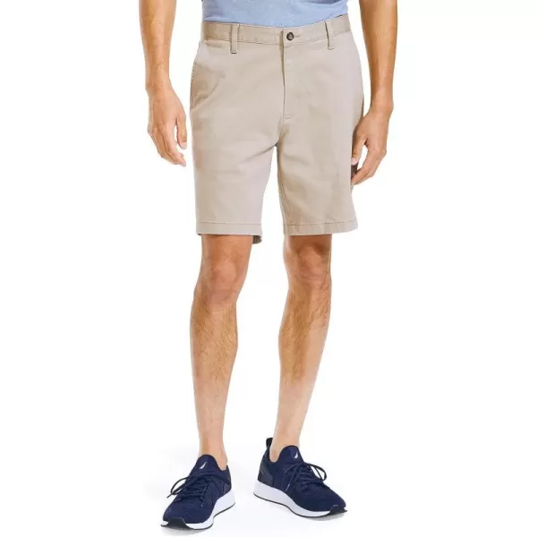 Nautica Mens Classic Fit Flat Front Stretch Solid Chino 85 Deck ShortsTrue Khaki