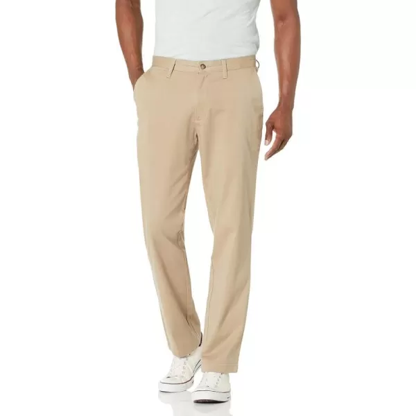 Nautica Mens Classic Fit Flat Front Stretch Solid Chino Deck PantTrue Khaki