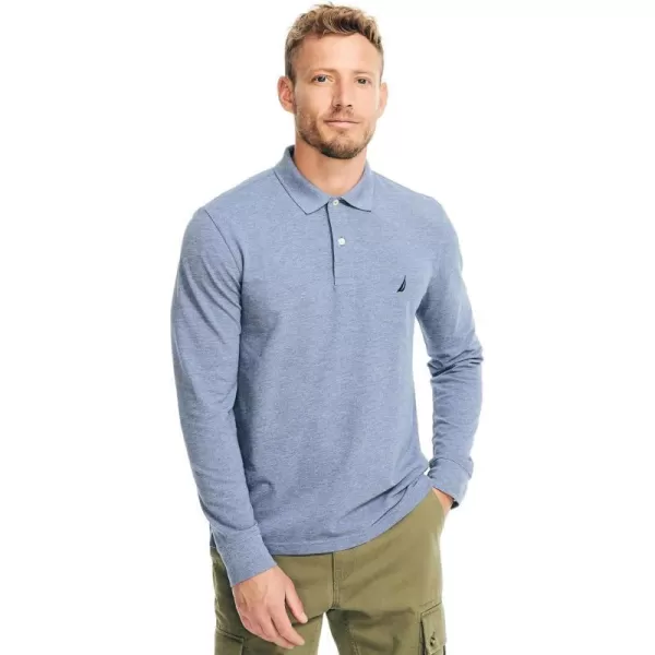 Nautica Mens Classic Fit LongSleeve Deck Polo2024 Collection Blue Heather