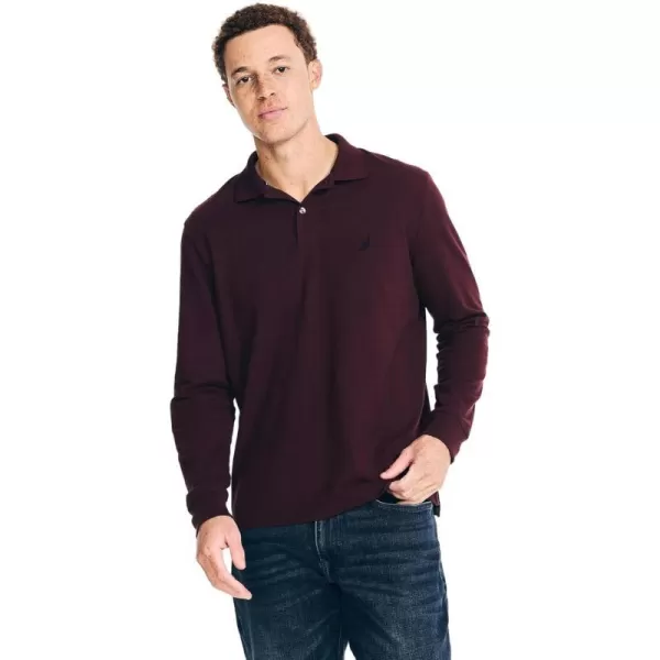 Nautica Mens Classic Fit LongSleeve Deck Polo2024 Collection Burgundy