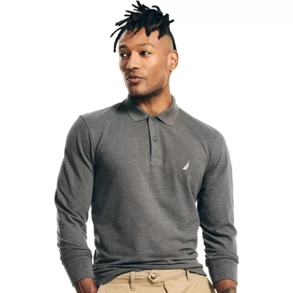 Nautica Mens Classic Fit LongSleeve Deck Polo2024 Collection Charcoal Heather