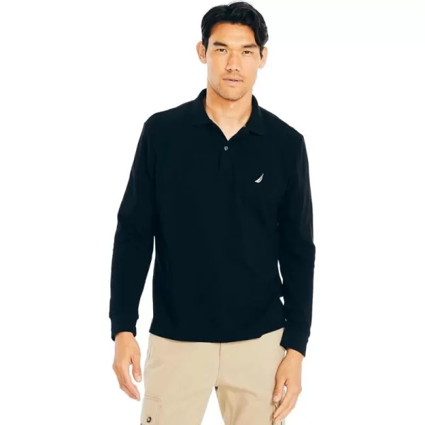 Nautica Mens Classic Fit LongSleeve Deck Polo2024 Collection True Black