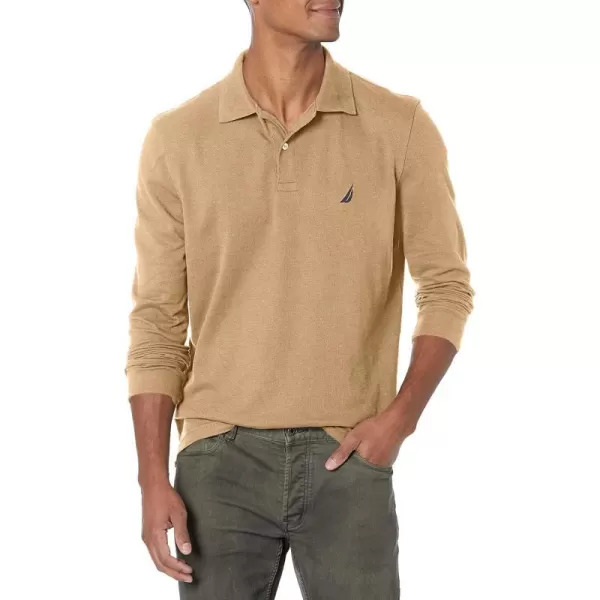 Nautica Mens Classic Fit LongSleeve Deck PoloCoastal Camel Heather